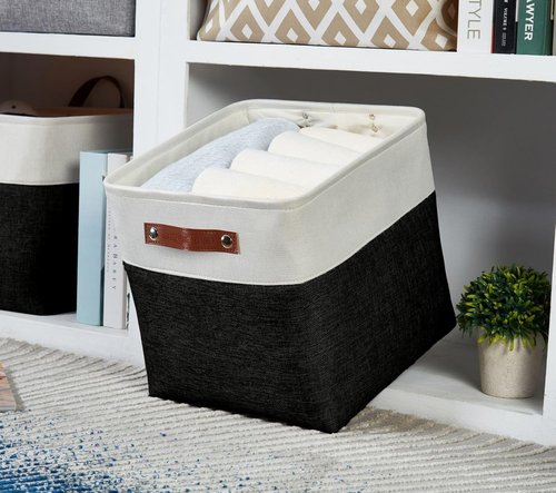 DECOMOMO Storage Cubes - 11x11 Cube Storage Bins | Stylish Black & White Baskets - 4 Pack