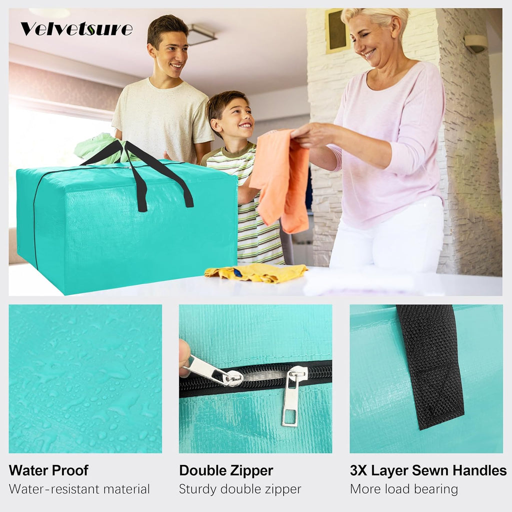 VELVETSURE Heavy Duty Large Moving Bags - 6 Pack with Backpack Straps & Strong Handles, Aquamarine