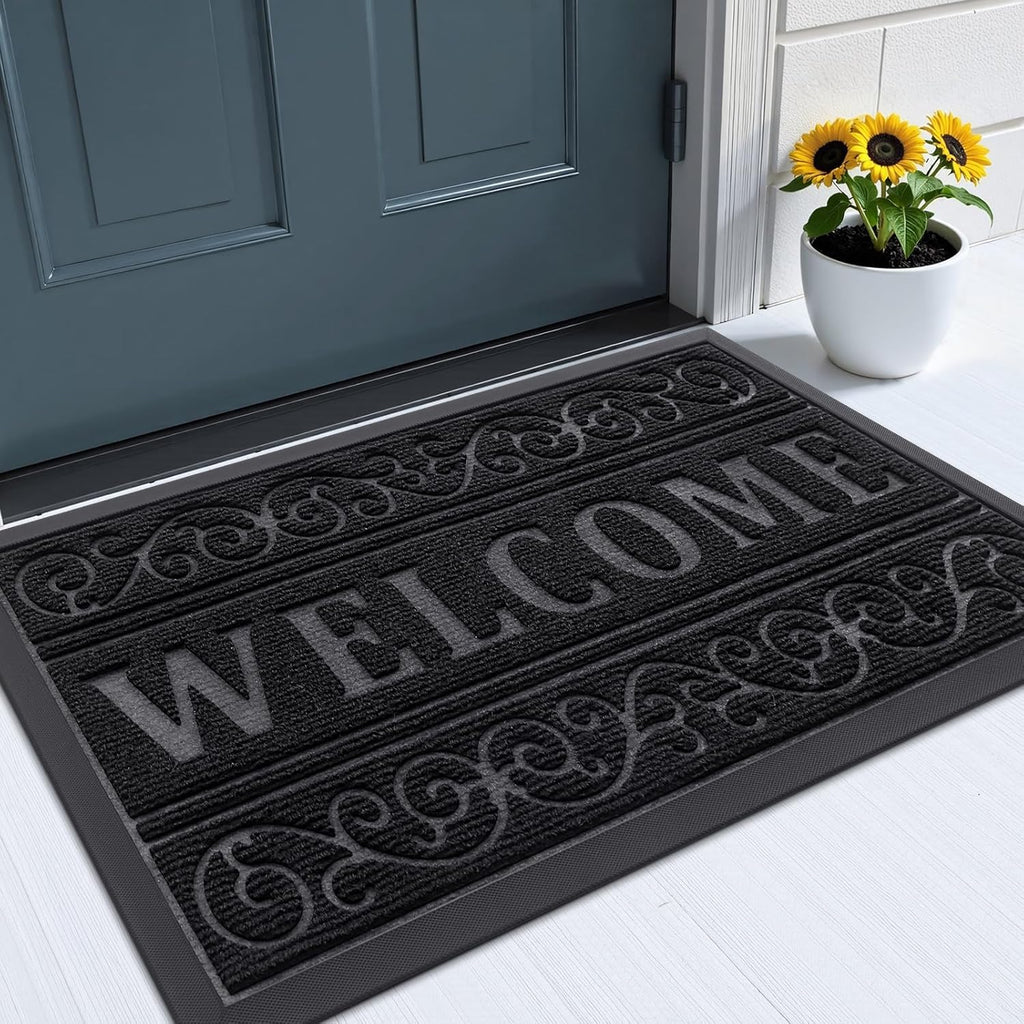 OLANLY Heavy Duty Welcome Door Mat - Waterproof, Stain Resistant, Easy Clean | 29.5 x 17 Inches, Black
