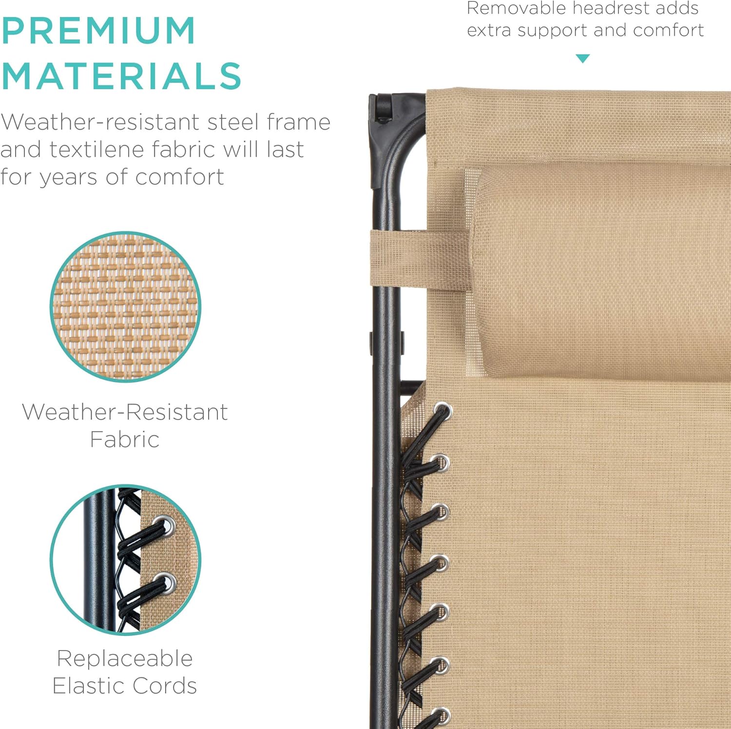 Best Choice Products Folding Zero Gravity Recliner Chair - Adjustable Canopy, Headrest & Side Tray - Beige