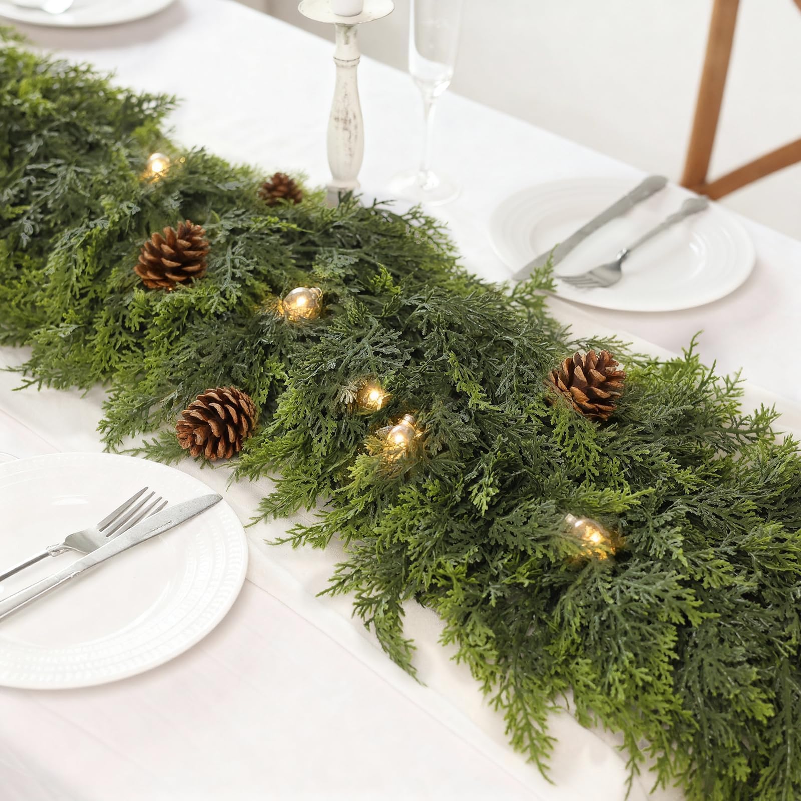 9FT Real Touch Christmas Cedar Garland - 1PCS, Artificial Pine Needles Garlands Realistic Fake Green Faux Garland for Holiday Fireplace,Table,Window,Stairs,Mante,Indoor Outdoor Decor