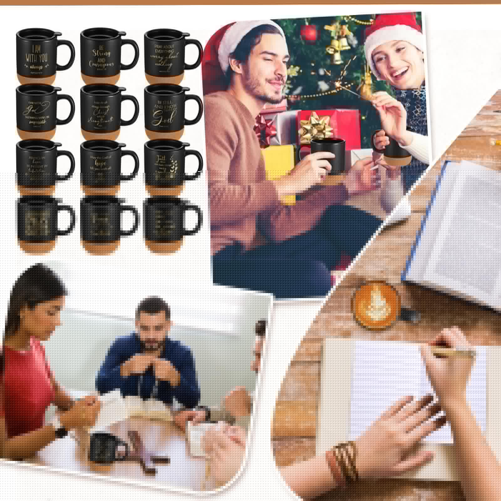 FillTouch 12 Pcs Christian Mothers Day Coffee Mugs 15 oz Religious Cup Cork Bottom Coffee Mug with Verse Inspirational Gifts for Women Men Father Teacher Church Bible Study(Black,Classics)
