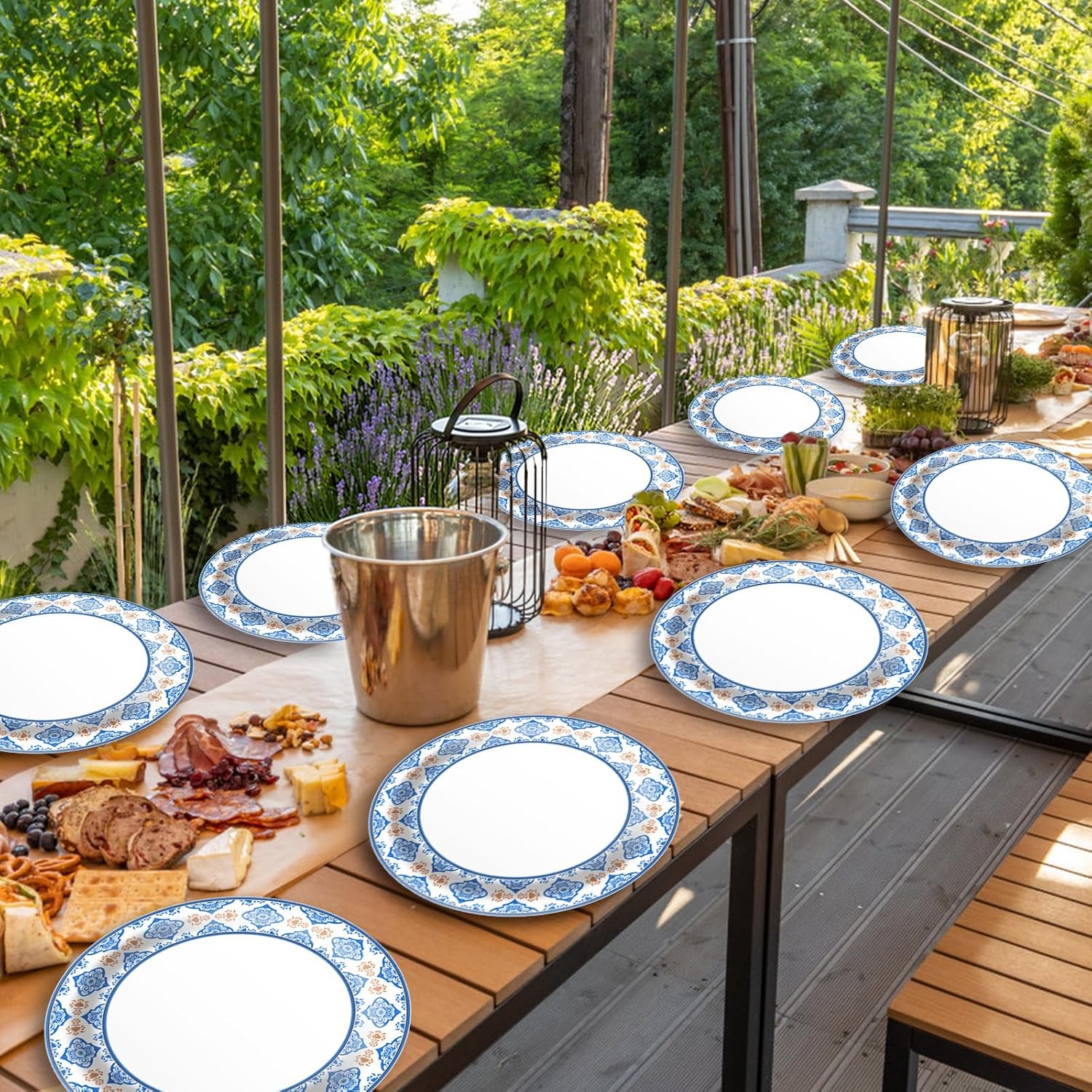 Regine Switzerland 10-Inch Blue Floral Paper Plates - 50pcs Heavy-Duty Disposable Tableware for Parties & Gatherings