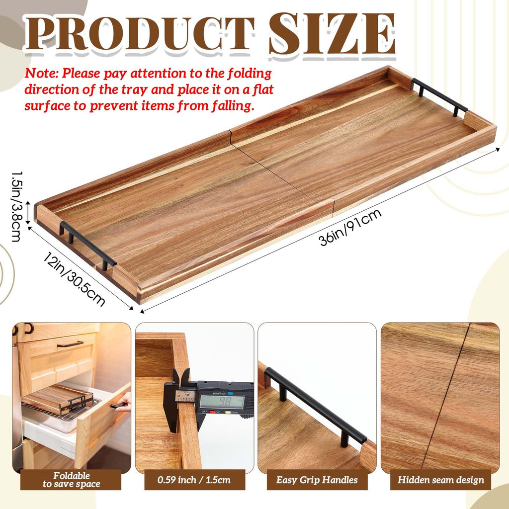 Teenyyou 36"x 12" Extra Large Ottoman Tray with Handle Acacia Wooden Charcuterie Board Serving Cheese Boards Tray Oversized Coffee Table Rectangle Supplies for Tea Kitchen Food Beverage Fruit Snack