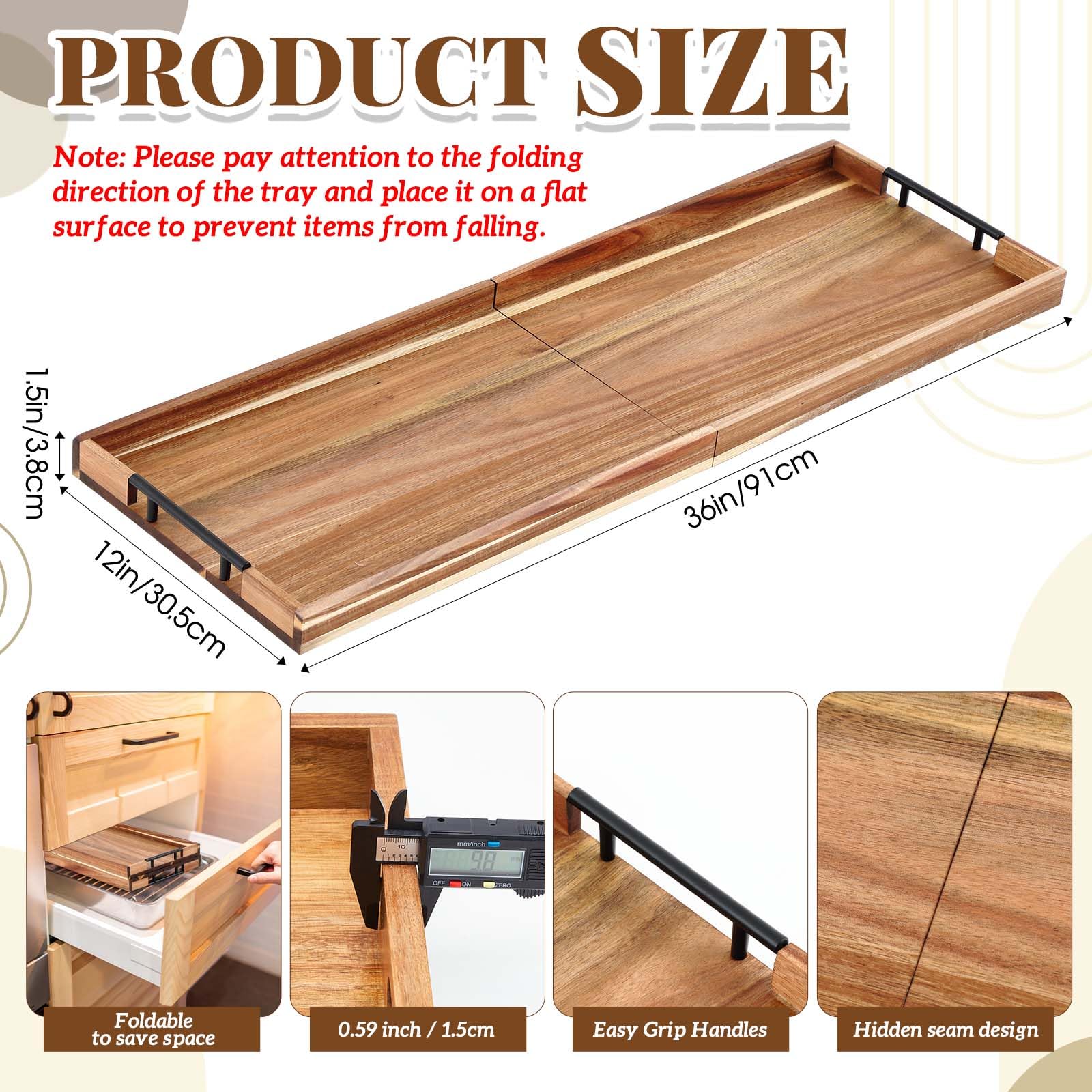 Teenyyou 36"x 12" Extra Large Ottoman Tray with Handle Acacia Wooden Charcuterie Board Serving Cheese Boards Tray Oversized Coffee Table Rectangle Supplies for Tea Kitchen Food Beverage Fruit Snack