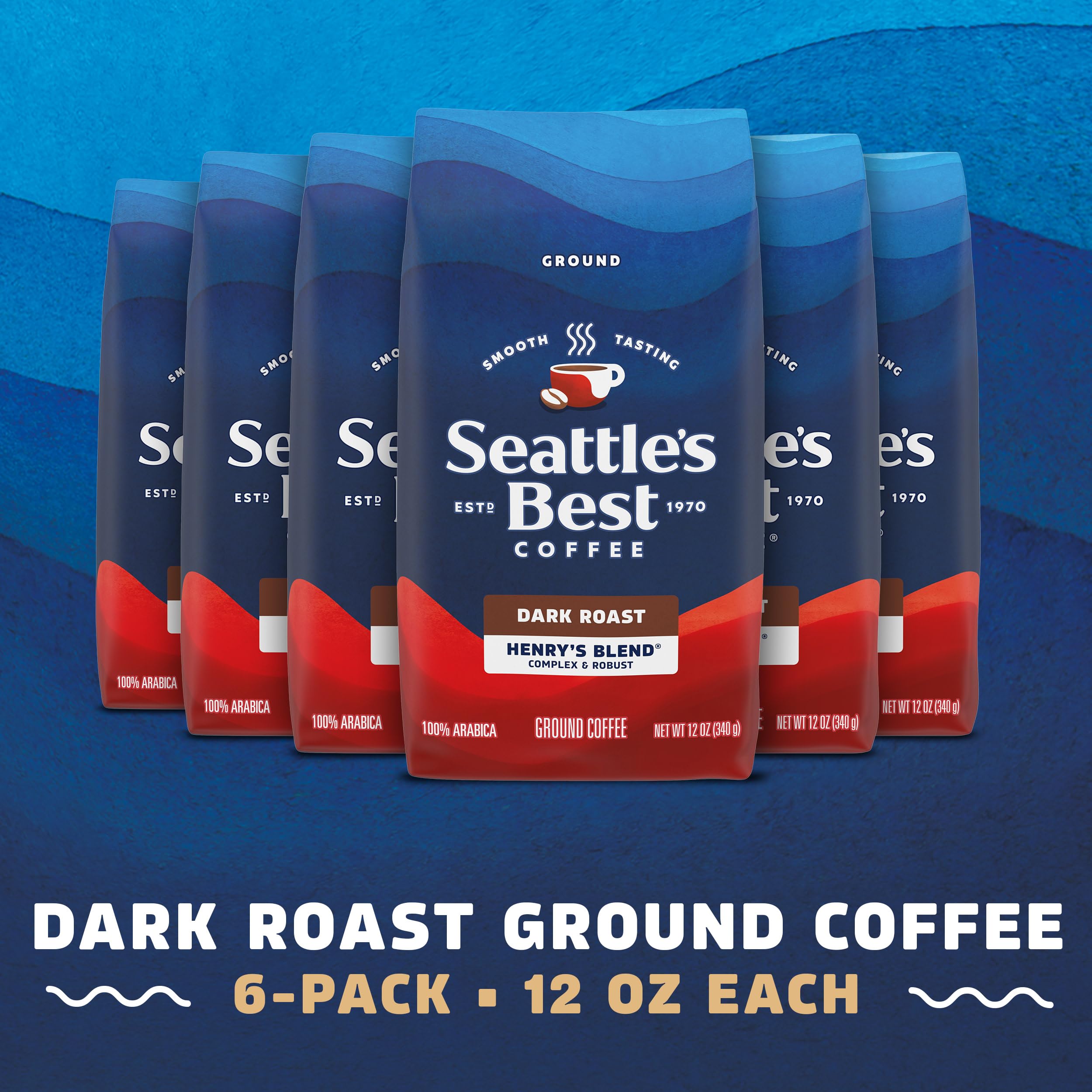 Seattle’s Best Coffee, Dark Roast Ground Coffee, Henry's Blend, 100% Arabica, 6 Bags (12 oz Each)