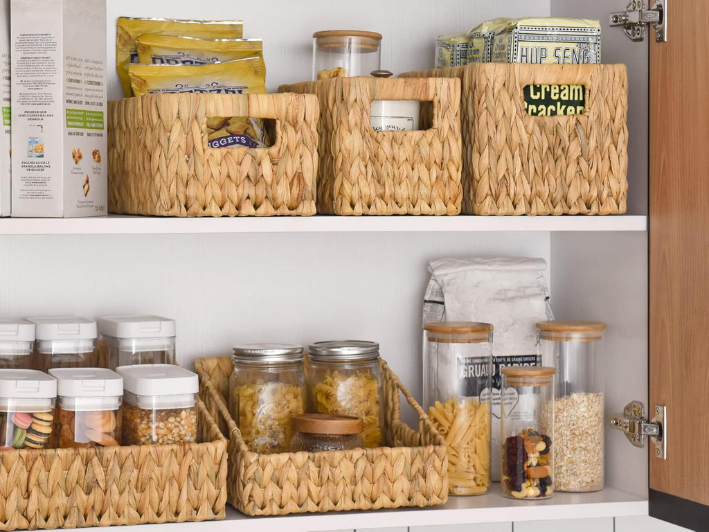 StorageWorks Wicker Baskets - Handwoven Water Hyacinth with Built-in Handles for Bathroom Organization | Medium & Small, 2 Pack