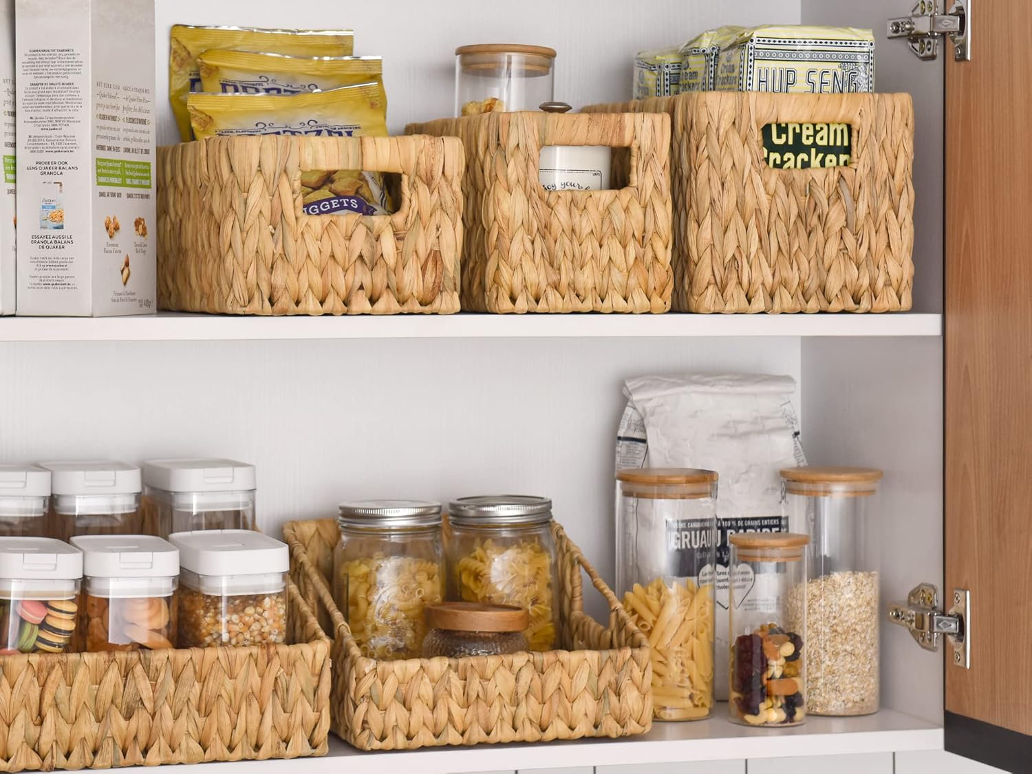 StorageWorks Wicker Baskets - Handwoven Water Hyacinth with Built-in Handles for Bathroom Organization | Medium & Small, 2 Pack