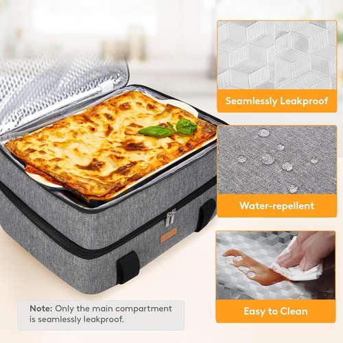 LUNCIA Insulated Double Decker Casserole Carrier - Keeps Food Hot or Cold | Fits 9" x 13" Baking Dish, Grey