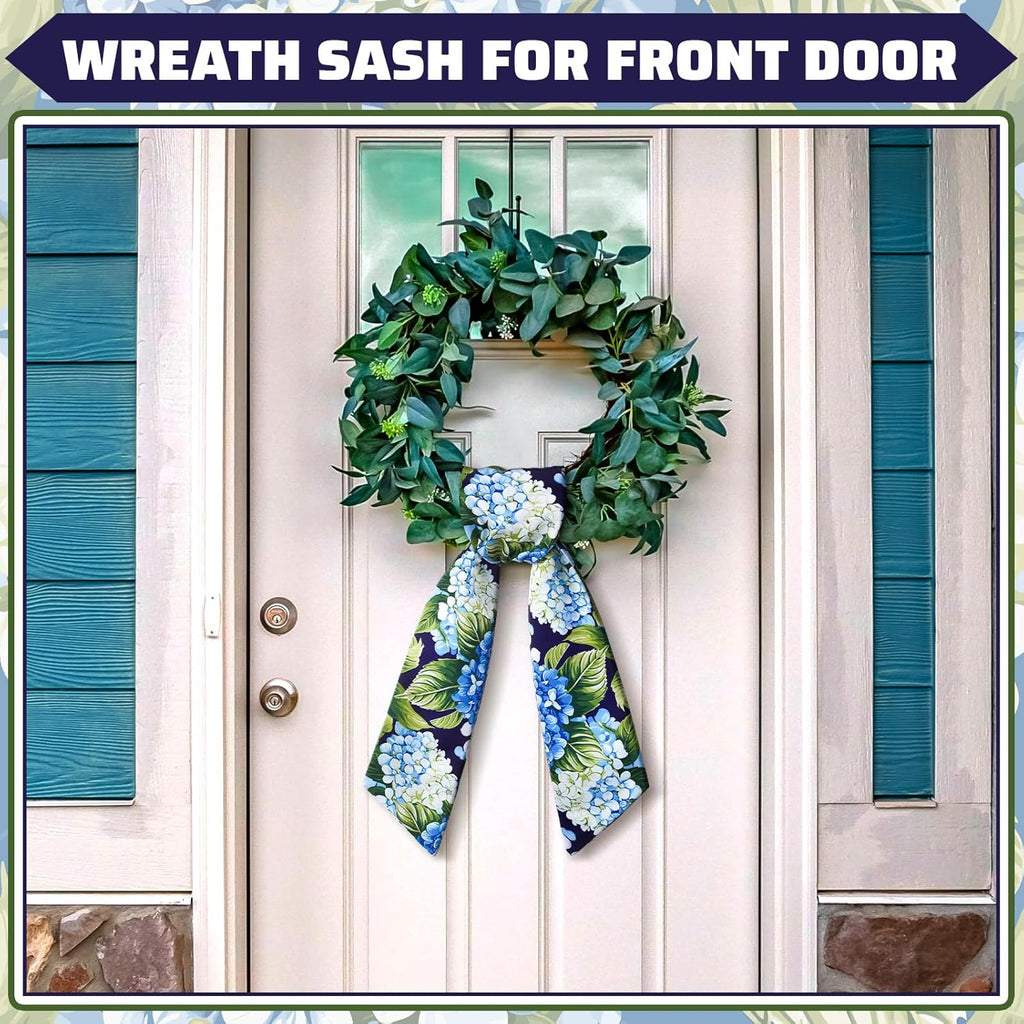 Skiennix Wreath Sash - Satin Blank Sash for Monogram Embroidery | Indoor/Outdoor Home Decor (Blue, Green)