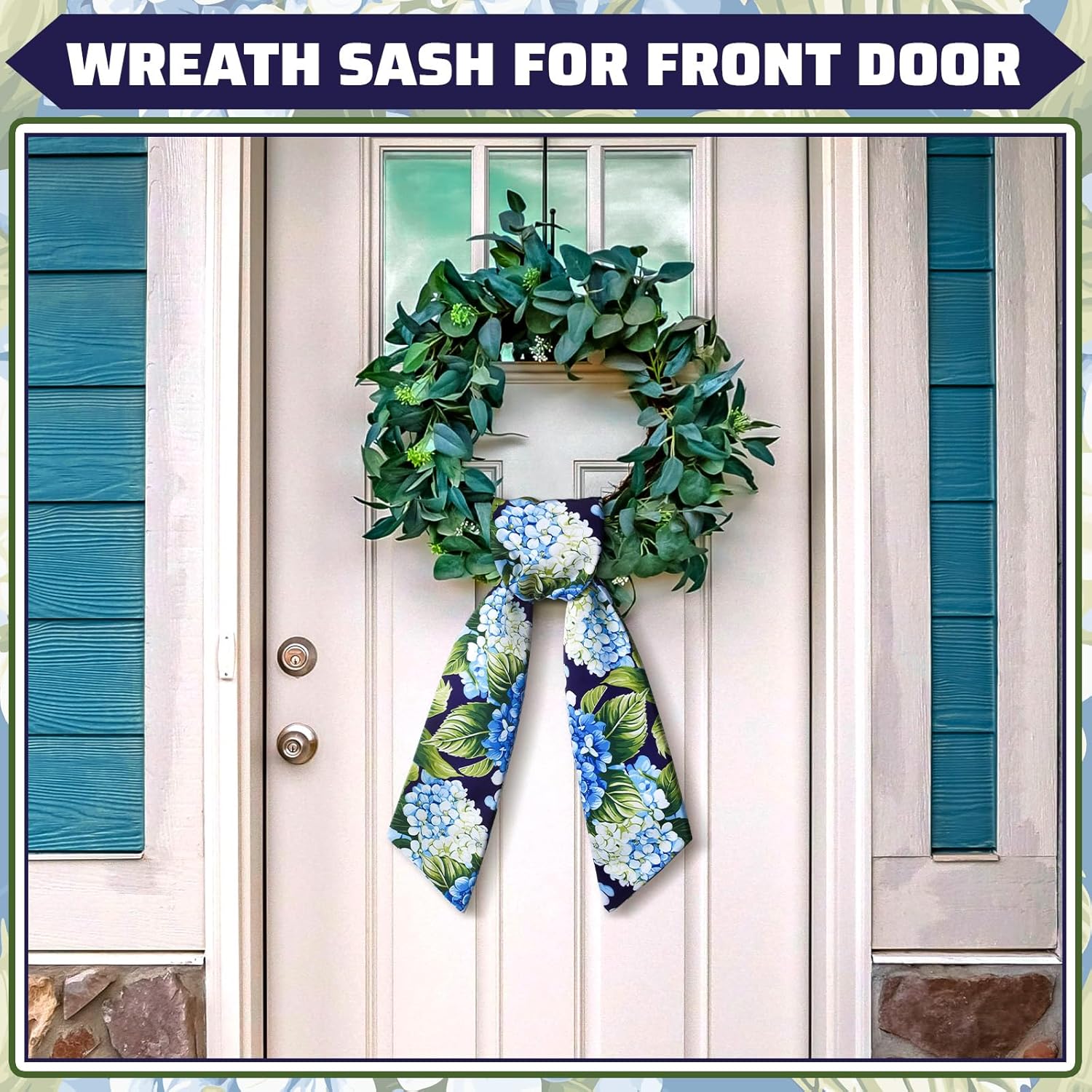 Skiennix Wreath Sash - Satin Blank Sashes for Monogramming | Indoor/Outdoor Home Decor (Blue, Green)
