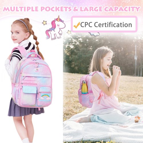 BYXEPA Girls Backpack, School Backpacks 16 * 11.5 * 6.7in for Girls, Cute Book Bag with Compartments for Girl Kid Students Elementary School, Pink
