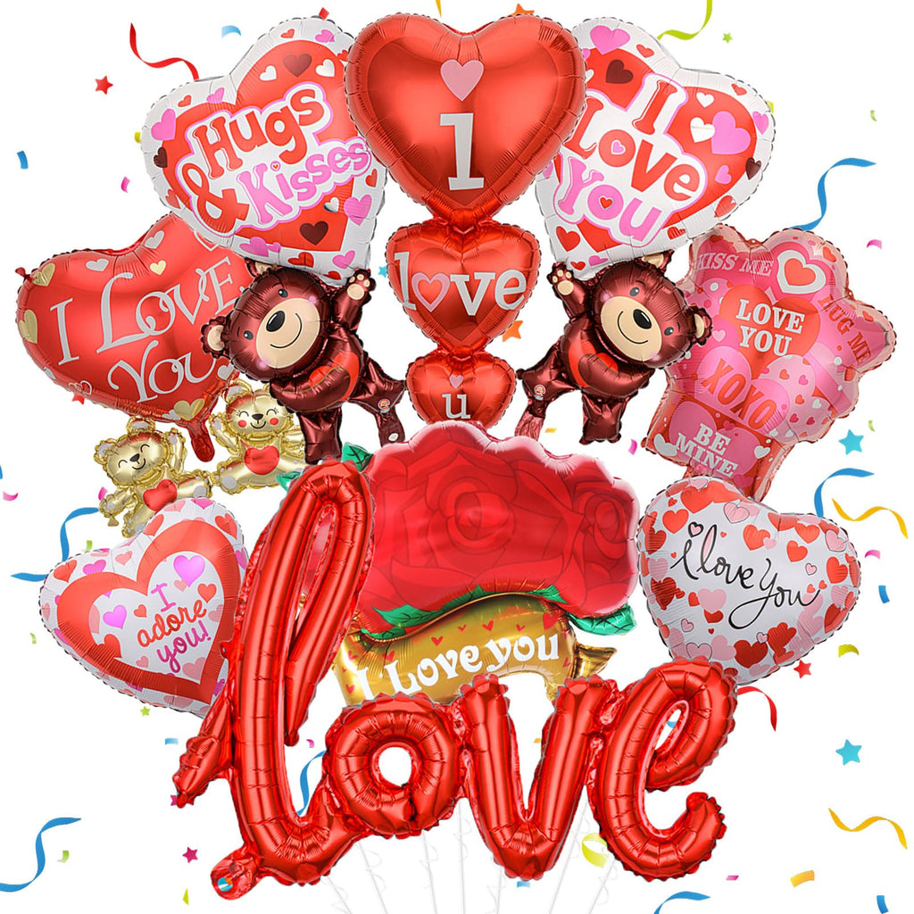 9 Pcs Valentines Balloons I Love You Foil Balloons 40 Inch Love Mylar Balloon Heart Shaped Balloon Propose Marriage Wedding Anniversary Valentines Day Decorations Supplies