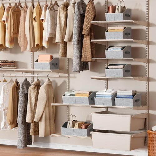 Homsorout Storage Bins - Large Trapezoid Closet Organizer Baskets with Handles | 4 Pack, Light Gray