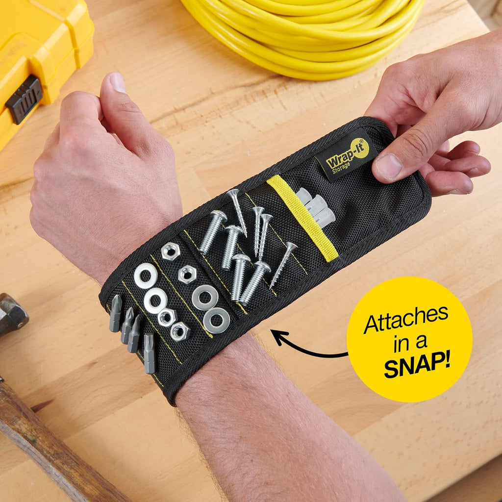 Wrap-It Storage MagSnap Magnetic Wristband - Black Tool Belt for Easy Access | Perfect Father's Day Gift