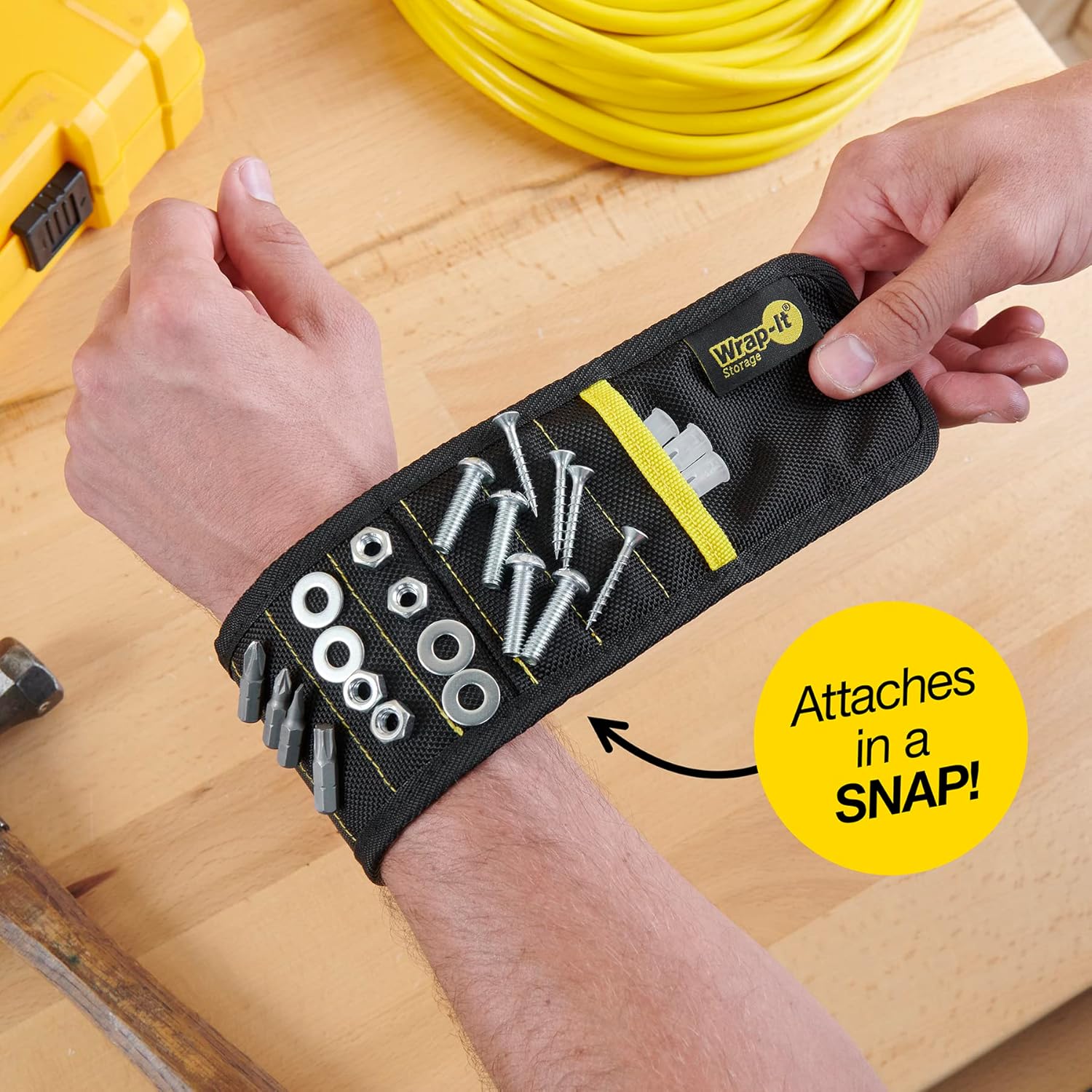 Wrap-It Storage MagSnap Magnetic Wristband - Black Tool Belt for Easy Access | Perfect Father's Day Gift