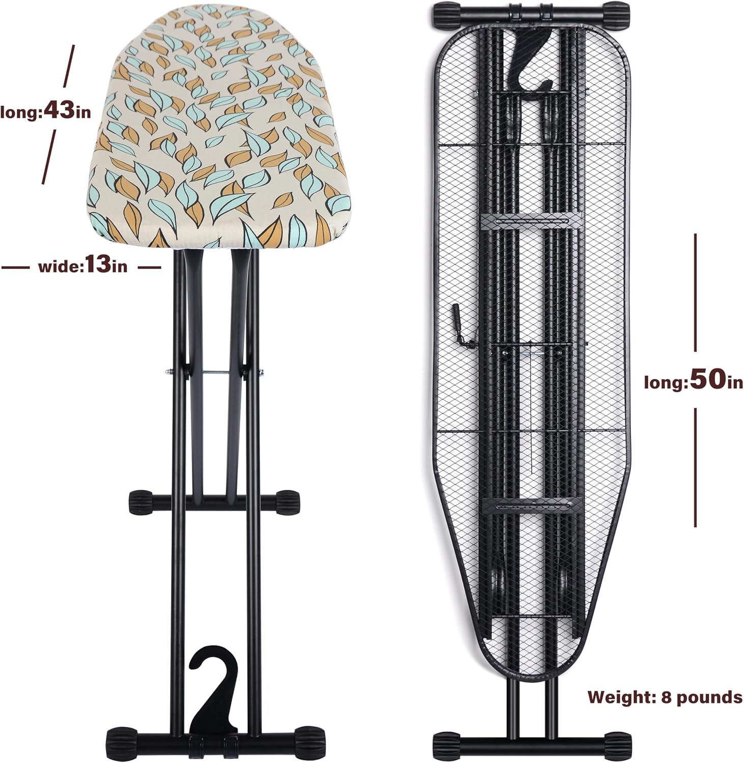 Veiox Ironing Board - Foldable Full Size with Heat Resistant Cover & Adjustable Height | 13x43 Inches