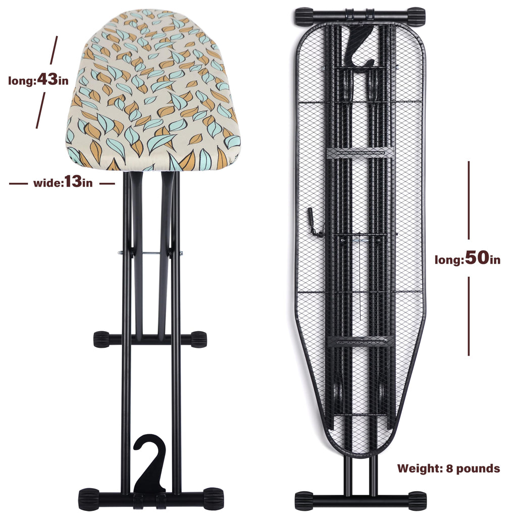 veiox Ironing Board with Heat Resistant Cover,Foldable Full Size Iron Board,Heavy Sturdy Legs,Height Adjustable,Wall Mount & Closet Hanger (13x43)