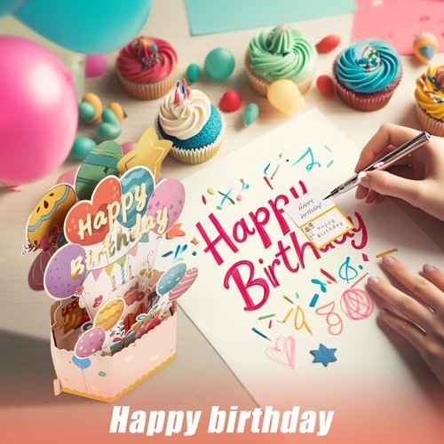 Funny Happy Birthday Pop Up Card - Unique 3D Celebration Gift Box for Family & Friends | Balloon Cake Design