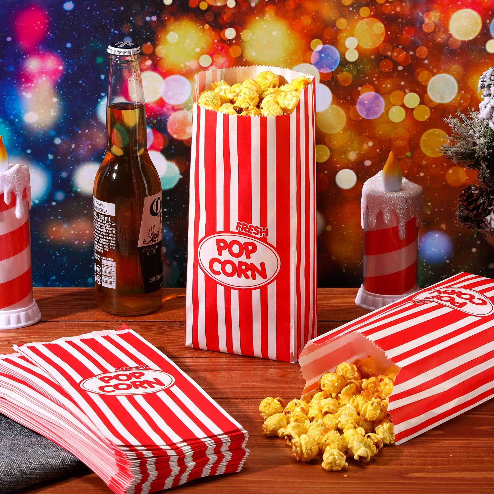 Sherr 1000 Pcs 1oz Popcorn Bags Bulk Red Retro Stripes Disposable Popcorn Bags for Movie Nights Circus Carnival Party Favors Birthday Party Event Supplies Machine Accessories