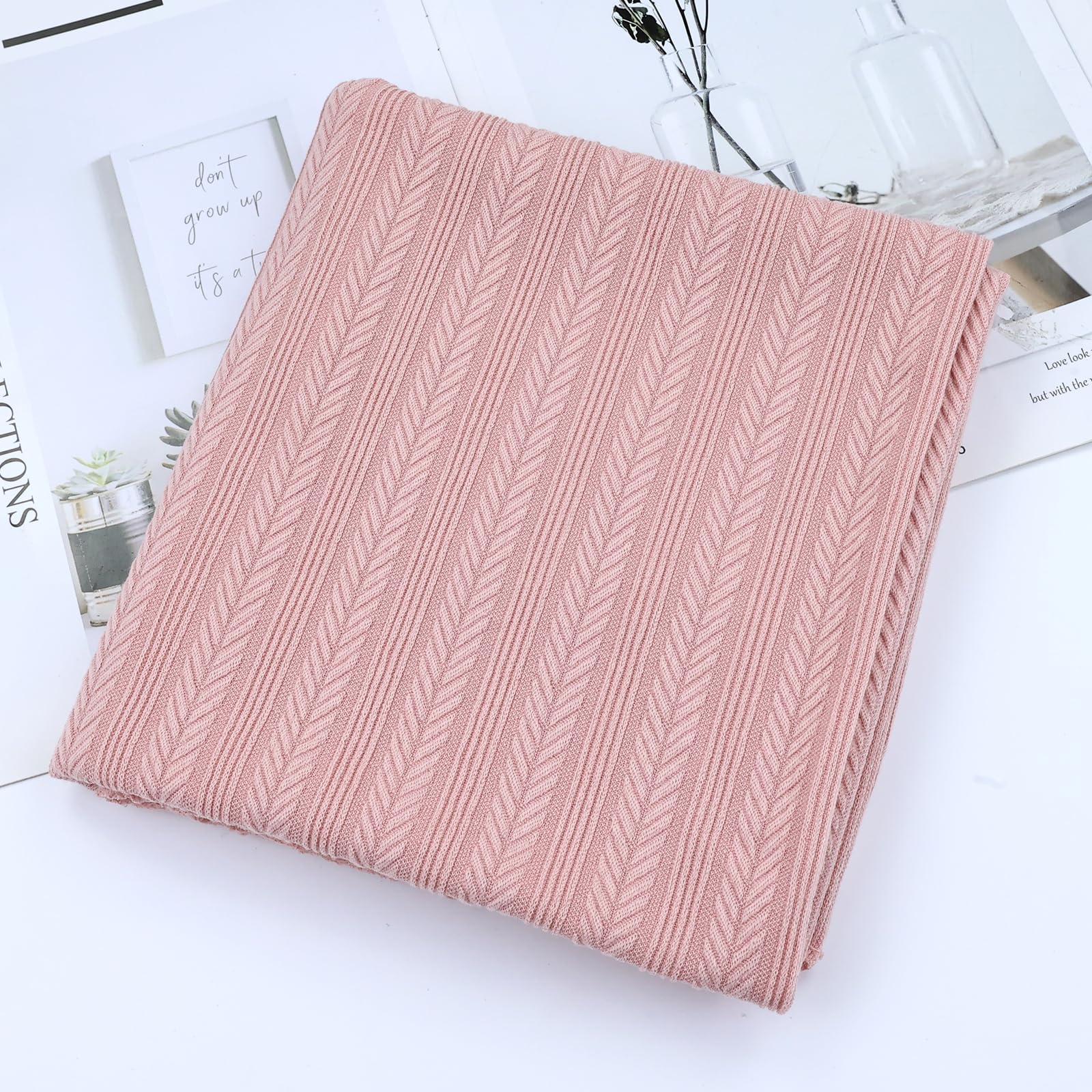 Cinaci 4pcs Dusty Pink Soft Nursery Newborn Baby Receiving Swaddle Blanket with Matching Turban Hat Bow Headbands Floral Nylon Headbands for Baby Girls Newborn Infants
