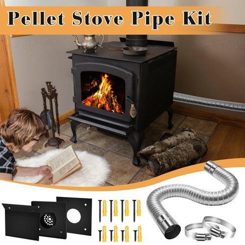 ZhaoYao Pellet Stove Pipe Kit, 2" x 59" Aluminum Flex Vent Pipe for Fresh Air Intake with External Breathable Weatherboard, Screw Hose Clamps and Expansion Screw Set