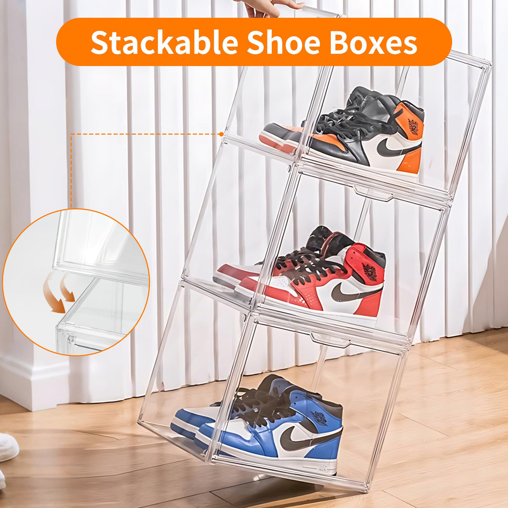 Seaniss 1 Pack Clear Acrylic Sneaker Shoe Display Case,Shoe Storage Boxes Stackable,Acrylic Boxes for Shoes Display with Lid,Boot Storage Organizer for Tall Boot,Purse Handbag Organizer for Closet