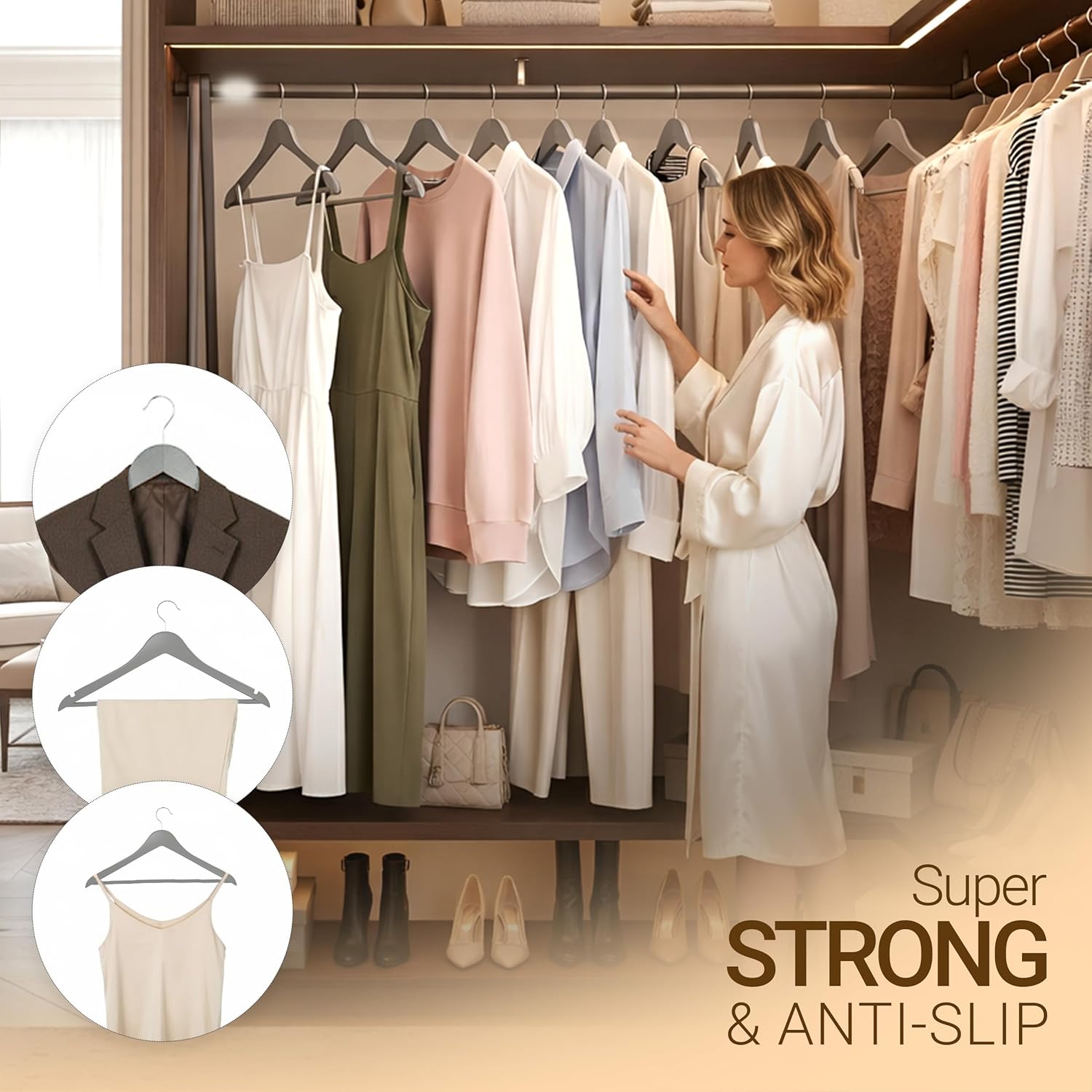 Utopia Home Premium Wooden Hangers - Durable Slim Coat Hangers with 360° Rotatable Hook | 20 Pack in Grey