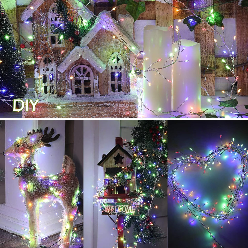 Minetom 10Ft 200LED Fairy Lights - Waterproof Silver Wire Starry String Lights for Bedroom & Wedding Decor