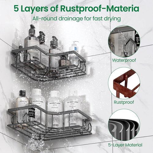 Adhesive Shower Caddy | 6-Pack Corner Bath Organizer - Rustproof Stainless Steel Shelves for Easy Bathroom Storage