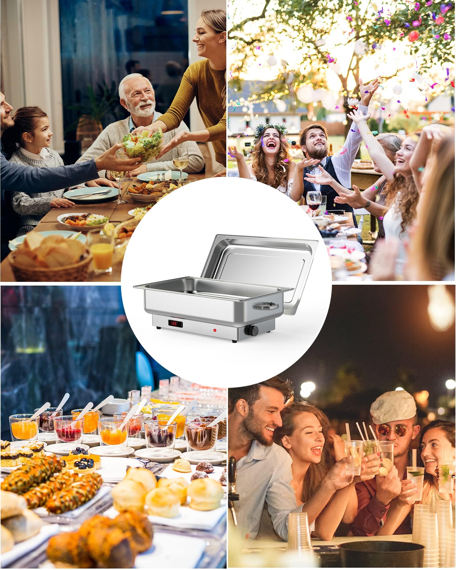 Electric Chafing Dish, 2 x 4.5 QT Half-Size Buffet Set Food Servers and Warmers Stainless Steel Chafing Dish, Commercial Food Warmer with Temperature Control Display for Parties, Catering, Festivals