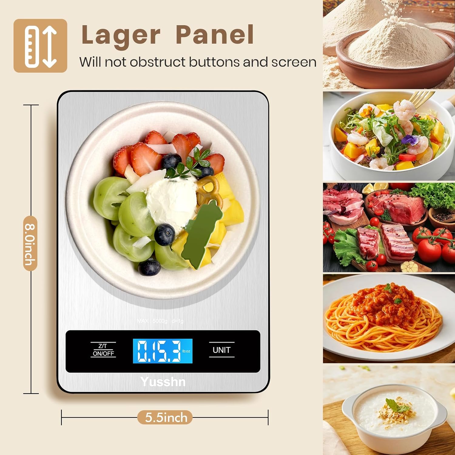Stainless Steel Food Scale by [Brand Name] - 11lb Capacity, 0.05oz Precision, LCD Display for Baking & Cooking