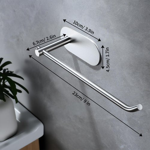 SUNTECH Hand Towel Holder 2 Packs,9-Inch Self-Adhesive Hand Towel Rack for Bathroom and Kitchen, Brushed Stainless Steel Wall Mount Towel Bar,No Drilling