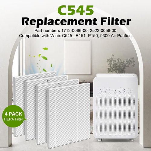 C545 True HEPA Replacement Filter 4 Pack H13 True HEPA Air Filter Replacement for Winix C545 Purifier Filter S Compatible with Part 1712-009600, 2522-0058-00 Allergy & Dust Reduction