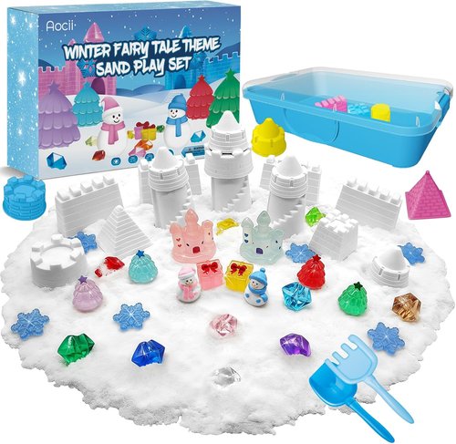 Aocii Kids Sensory Bin Sand Kit - Winter Fairy Tale Theme Sandbox Play Set for Ages 3-9