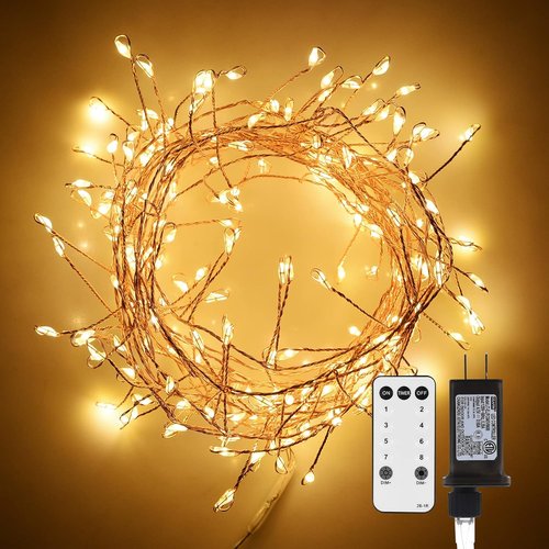 Dailyart 200 LED Fairy Lights - Warm Twinkle String Lights with Remote & Timer | 10ft Gold Wire for Bedroom, Party & Wedding Decor