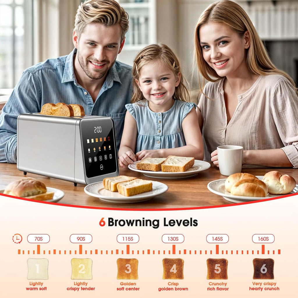 Skiennix 2-Slice Toaster - Smart Digital Touchscreen, 1.5" Extra-Wide Slots, 6 Browning Settings, 900W