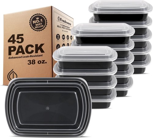 Freshware Meal Prep Containers - 45 Pack, BPA-Free Food Storage Bento Boxes | Stackable, Microwave & Dishwasher Safe (38 oz)