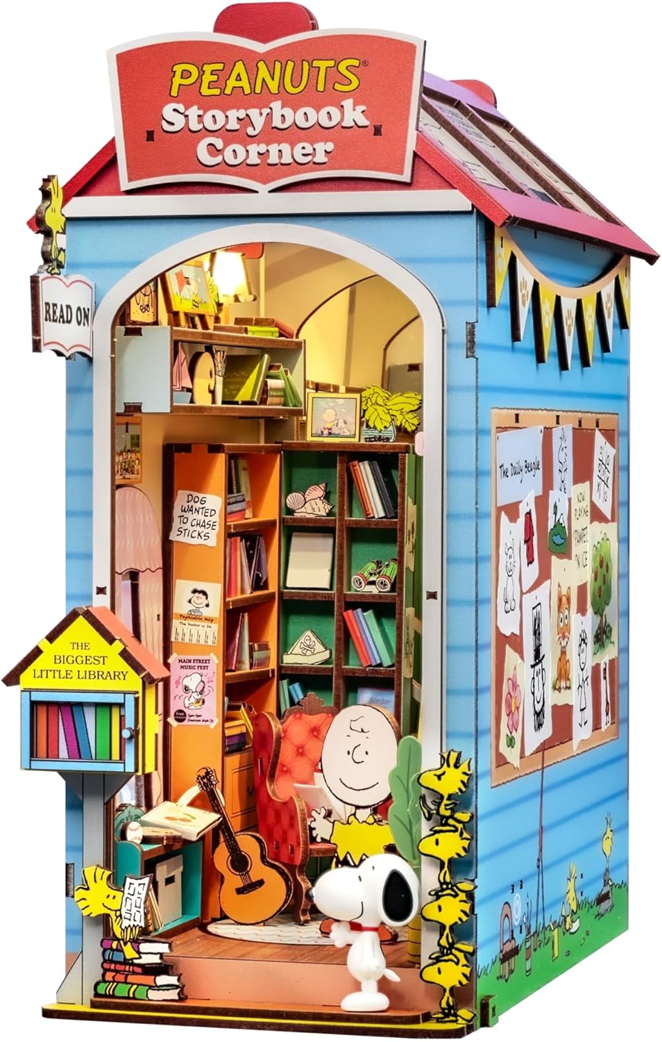 Peanuts Storybook Corner Book Nook Kit - 3D Wooden Puzzle with Snoopy Figurine & LED Light-Up House