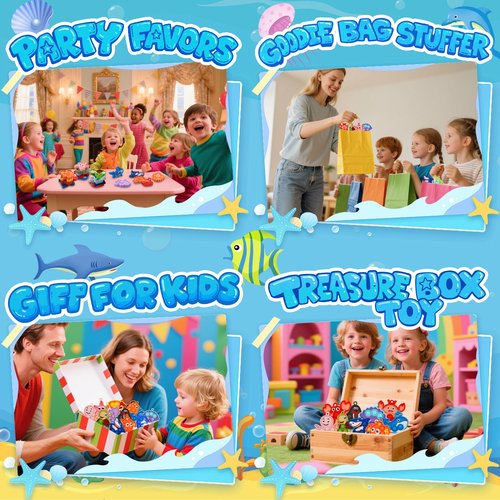 Ksmky 32PCS Sea Animal Pop Fidget Toys Bulk, Mini Pop Keychain,Party Favors for Kids, Goodie Bag Stuffers,Classroom Prizes,Treasure Box Toys