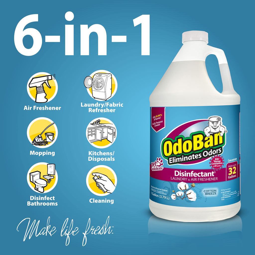 OdoBan Disinfectant Concentrate and Odor Eliminator, Made in the USA, Cotton Breeze Scent, 4 Gallons