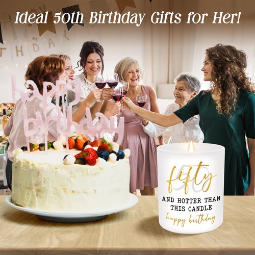 ARVEXO 50th Birthday Gifts for Her - Long Lasting Vanilla Lavender Candle 10 oz - Funny 1976 Birthday Gifts for Women Wife Mom Sister Friend, Gift for 50 Year Old Woman, Fifty Candles, 50th Birthdays