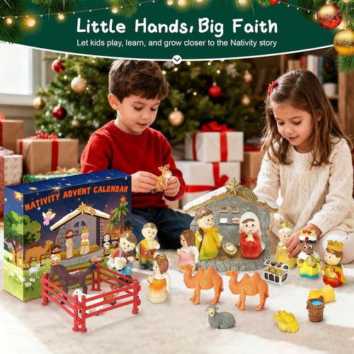 Little People Nativity Advent Calendar - 24-Day Countdown to Christmas | Religious Jesus Birth Scene for Kids & Adults