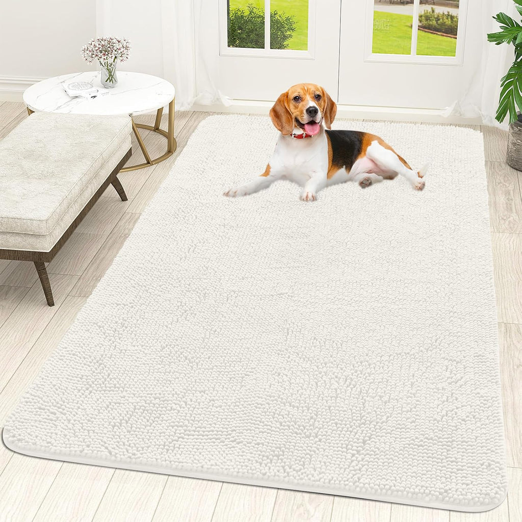 OLANLY Dog Door Mat - Absorbent Non-Slip Chenille for Muddy Paws | 59x35 Inches, Quick Dry Ivory