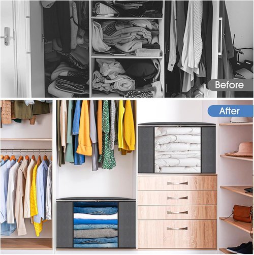 AIOR Storage Bags - 90L Large Foldable Clothes Organizers | Sturdy Zippers & Handles, 2 Pack for Bedding & Blankets