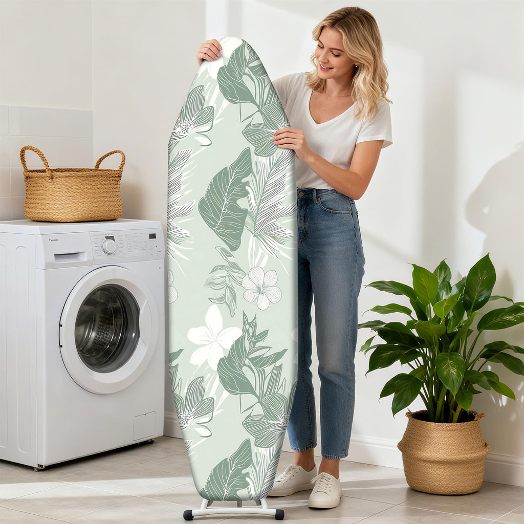 seewan Quick Install Ironing Board Cover 17" x 55" Ironing Board Cover with Nose Strap Pocket and Elastic Sides Anti-Slip and Heat-Resistant Stylish Home Ironing Board