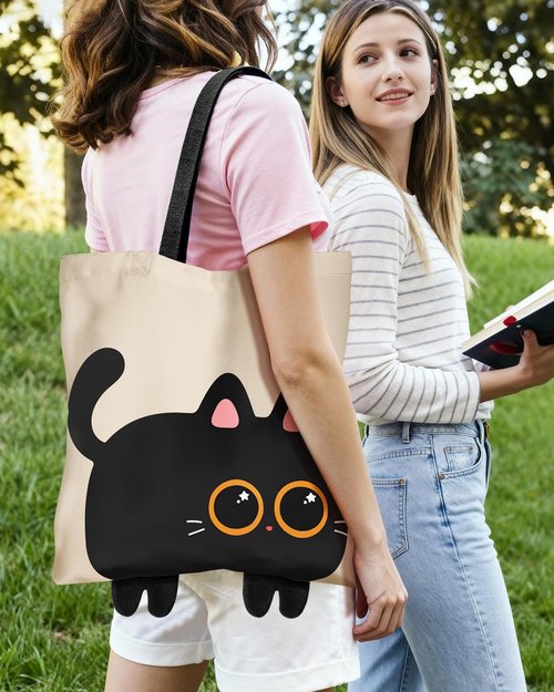 Miss Adola Black Cat Graphic Cute Tote Bag for Women - Magnetic Closure & Inner Pocket, Adorable Little Feet, Funny Cartoon Design Tote Bags, Black Cat Gifts for Women Girls