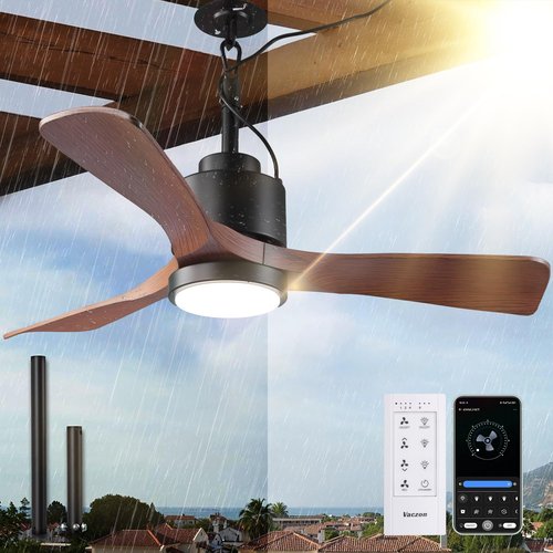Vaczon 42" Outdoor Ceiling Fan with Light & Remote - IP65 Waterproof Plug in Hanging Fan, 6-Speed Reversible DC Motor, 1850LM Dimmable LED for Patio, Porch, Gazebo, Pergola (Matte Black)