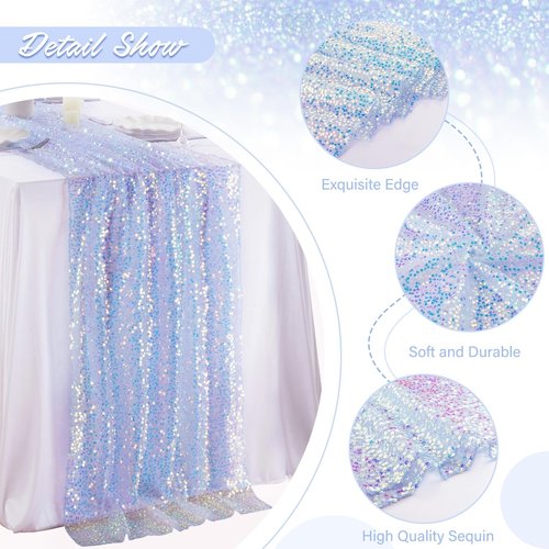 B-COOL Sequin Table Runner Iridescent Blue Table Runners 25x120inch 4 Packs Elegant Table Runners for Wedding Birthday Mermaid Party Ceremony