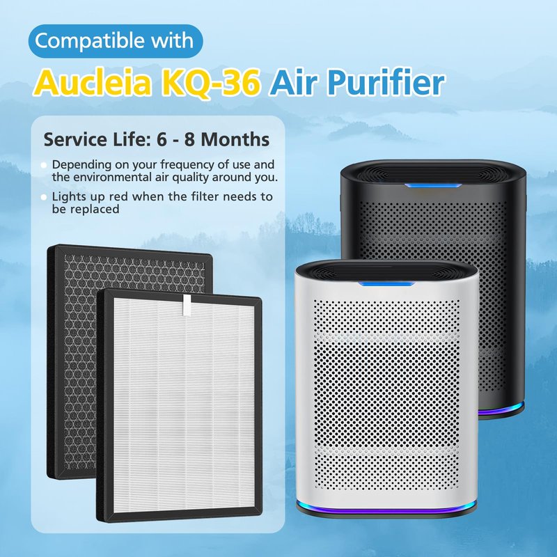 2 Pack KQ-36/KQ-36A Filter Replacement Compatible with Aucleia KQ-36 Air Purifier Larger 3-Stage Filtration for 99.97% Particle Reduction Dust Pets Hair Smoke Odor for Home Large Room 2,100 Ft²